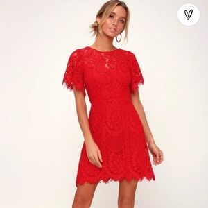 Lulus Pearson Red Lace Short Sleeve Dress